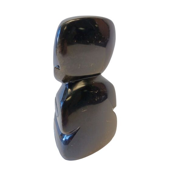 Gold Sheen Black Obsidian Stone 5-5/8"h Mayan Aztec Carved Seated Man Figure - Picture 3 of 8